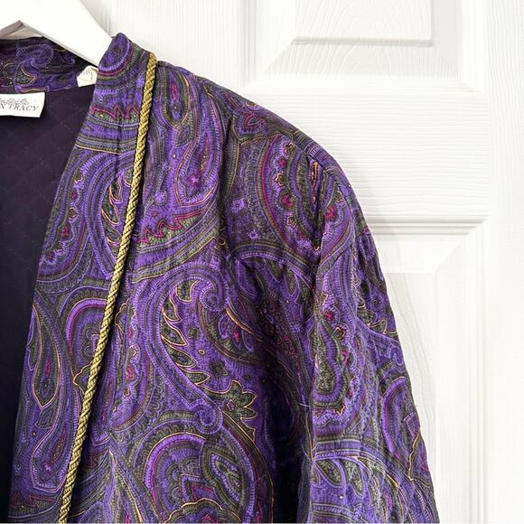 Linda Allard Ellen Tracy Purple Paisley Silk Quilted Vintage Rope Trim Jacket M - Picture 5 of 14